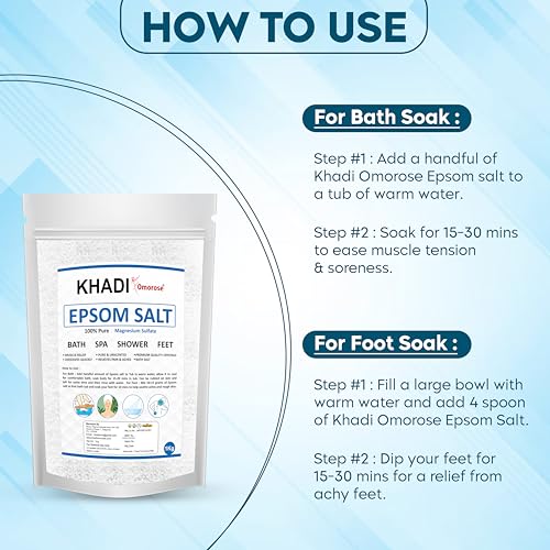Image of Khadi Omorose Epsom Bath Salt Crystal and Bath |1 Kg | For refreshing bath soak | Foot Spa | Relieves aches & pain