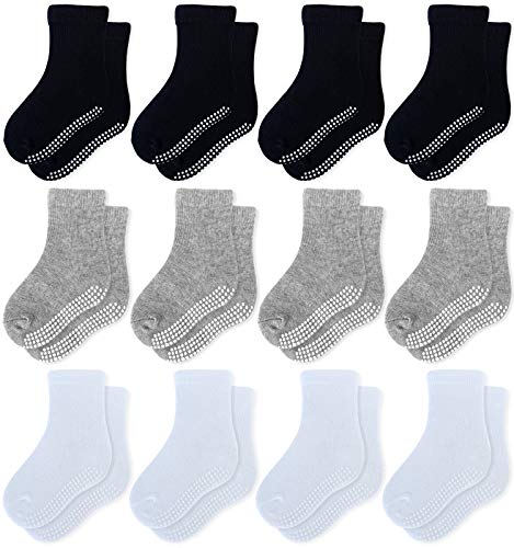 Tsmollyu Kids Non Slip Toddler Boy Grip Socks 12 Pairs Anti Skid Boys Girls Socks Anti-Slip Crew Socks for Infants Baby(12-36 Months)