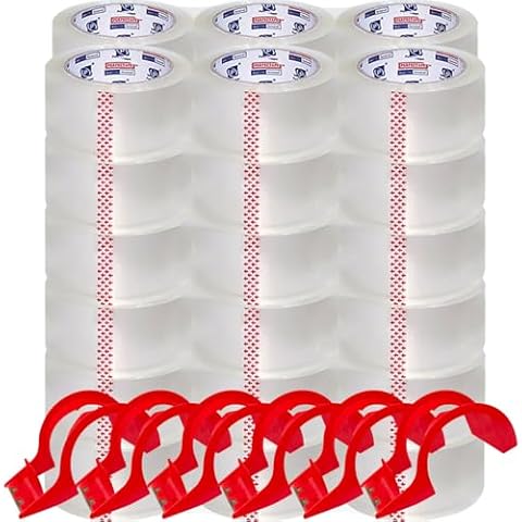 P PERFECTAPE Heavy Duty Packing Tape 36 Rolls with 6 Dispensers, Total 1980Y, Clear, 2.7 mil, 1.88 inch x 55 Yards, Ultra Strong, Refill for Packaging and Shipping Cover