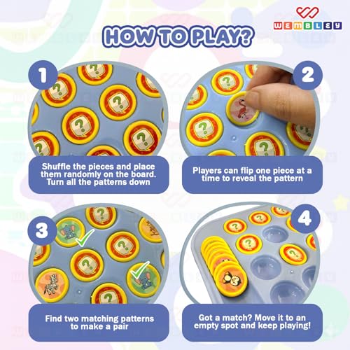 Image of Wembley Memory Chess Flip & Match Game for Kids - Educational Brain Development Puzzle Board Game with Animal & Fruit Tokens - Montessori-Inspired Learning Toy for Ages 3+