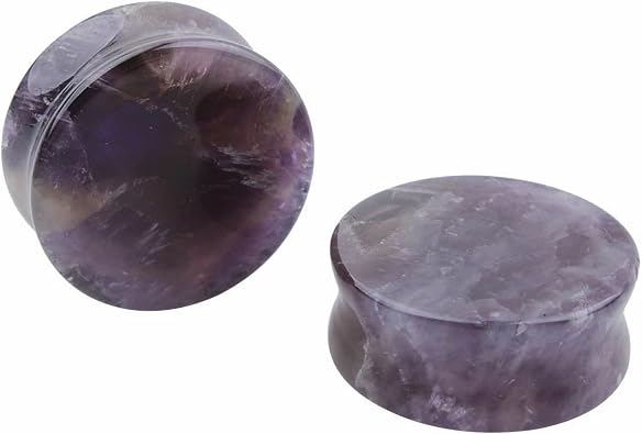 2 Pcs Amethyst Organic Stone Ear Gauges Earrings Plugs Jewelry 5mm(4g)