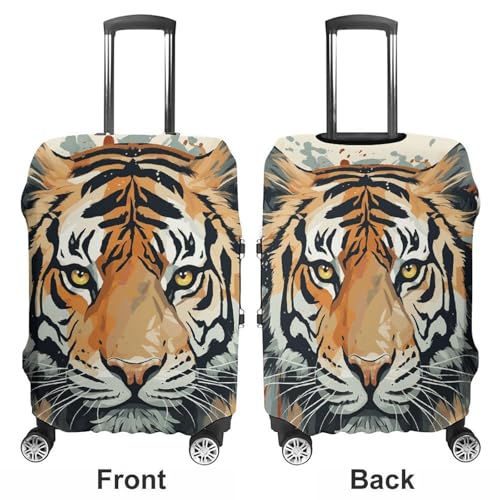 Hand Drawn Tiger Luggage Covers Tsa Approved Suitcase Cover Elastic Washable Luggage Sleeve Carry on Cover Protector Anti-Scratch Suitcase Protector Fits 19-30 Inch Case(L)3