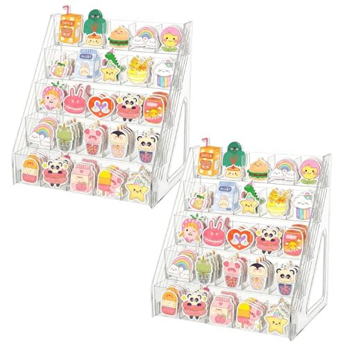 2 Pack 5 Tiers Sticker Display Stand 25 Compartments Sticker Holder Organizer for Stickers Vendors Small Business Supplier Events Trade Shows Classroom Risers Greeting Card Display Sticker Holder