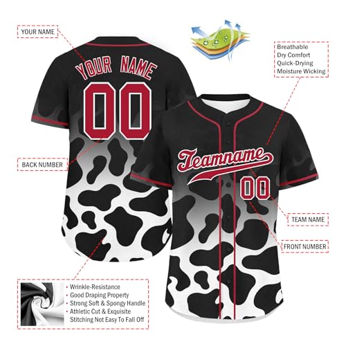 Camiseta de béisbol personalizada con estampado de vaca, estilo vaquero para deportes de campo miniatura 3