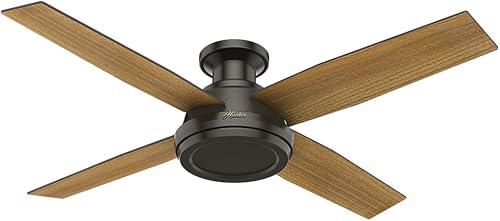 Hunter Fan Company 59449 Dempsey Ventilador de techo interior de perfil bajo con control remoto, 52 pulgadas, acabado de bronce noble