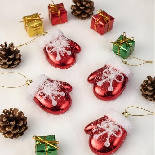 Image of Crackles Santa Hand Christmas Hanging Ornaments (Set of 4) | Red Decorative Mittens for Christmas Tree & Home Decor | Festive Gift & Party Decoration