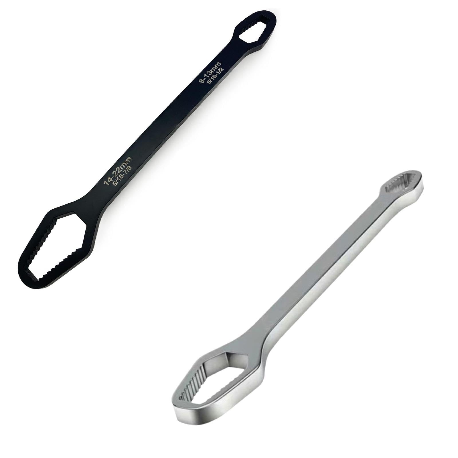 Adjustable Wrench Double Ended 8mm 22mm Self-Tightening Dual-Head Silver Spanner Multifunctional Hand Tool for Automotive Repair, Plumbing, and Home DIY Maintenance (C)