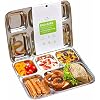 ecozoi Stainless Steel Divided Plates Set of 2 - Extra Large, Deep 5 Multi Compartment Serving Tray with Divider - Full Meal Size, Portion Control Dinner Plates for Kids and Adults