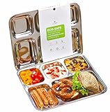 ecozoi Stainless Steel Dinner Plates, Eco Friendly Camping Dinnerware, Portion Control Plates, Meal Prep, Lunch Plates, Party Plates, 5 Compartment Set of 2