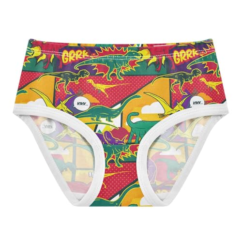 Little Girls' Soft Cotton Underwear Kids Breathable Comfort Cartoon Dinosaur Panties Briefs Toddler