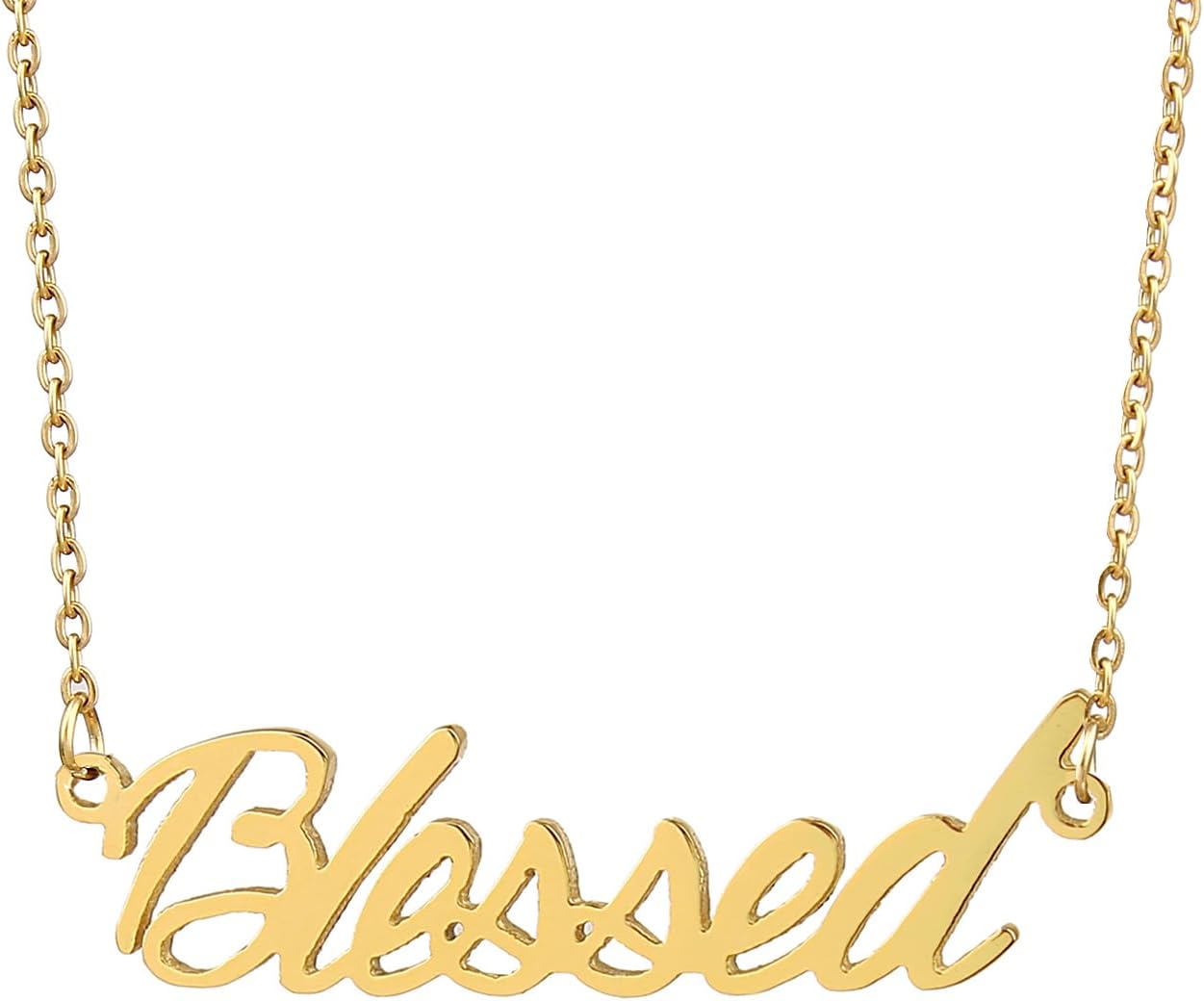 AOLO 18k Gold Plated Blessed Name Necklace Letter Word Nameplate Stainless Steel Jewelry for Womens Mothers