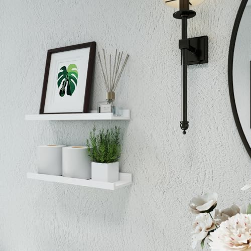 Image of White Floating Shelves for Wall Decor, 16 in Shelf with Lip Set of 2