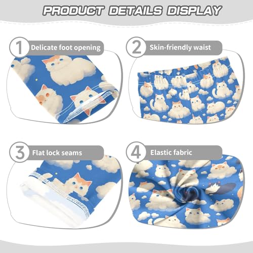 KLL Cats with Cute Clouds Pattern with Blue Sky Toddler Girl Active Leggings Stretch Full Length Workout Pants Sports3