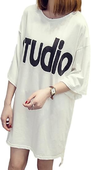 Amazon Co Jp Elpis レディース ファッション 春 夏 ロングtシャツ ワンピース ドレス スカート ゆったり 大きいサイズ 五分丈 プリント ヒップライン カバー ラウンドネック Uネック 服 ファッション小物