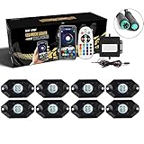 SUNPIE 8 Pods RGBW LED Rock Lights Aluminium Metal App RF Remote Control Voice Mode Music Mode Multicolor LED Underglow Light Kit Wheel Well Light for Off Road Trucks Sedans SUV UTV ATV Trailer Boat