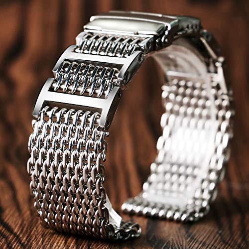 Pasek do zegarka, 20/22/24mm Shark Mesh Srebrny pasek do zegarka ze stali nierdzewnej Bransoletka zamienna Mężczyźni Składane zapięcie z paskiem do zegarka bezpieczeństwa good