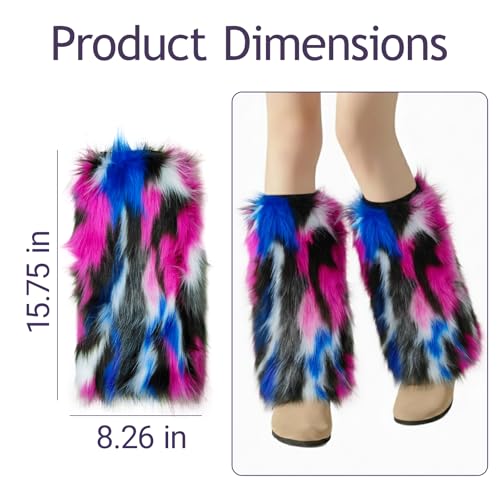 Image of Tie Dye Women Furry Leg Warmers Faux Fur Boot Covers Fluffies Cuffs, 15.7 inch Tall