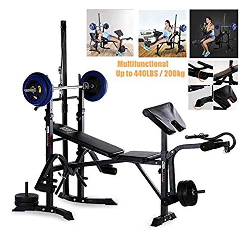 Weight-lifting Bed Barbell Lift Flat Press Adjustable Incline Decline Foldable Olympic Weight Bench Body Workout Multi-Functional Strength Training Home Gym Fitness Equipment US Shippment (Black)