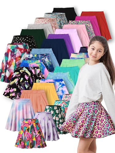 5 PCS Lettuce Trim Plain Skorts for Girls High Stretch & Fit Solid Colored Built in Shorts for Yoga Dance & Sports for Birthday & Holidays (US Age 7 Years 8 Years Random 5PCS)