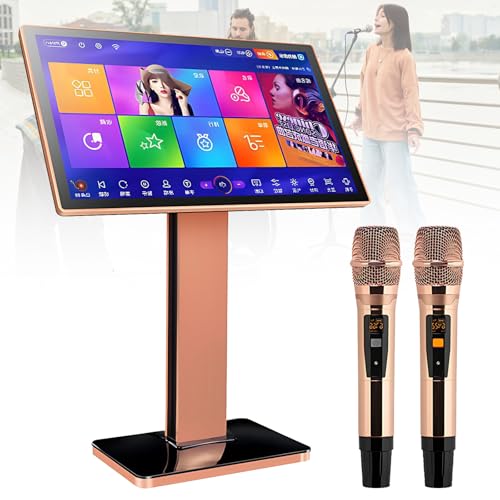 Odtwarzacz karaoke z ekranem dotykowym z 2 mikrofonami, rozdzielczość HD 1080p, wybór utworów z ekranem dotykowym, 26 opcji językowych na imprezy i pikniki