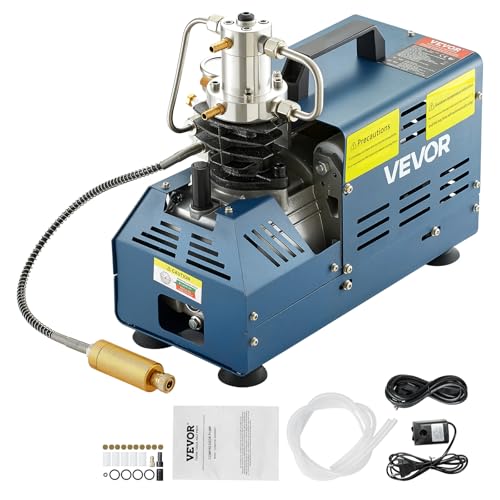 VEVOR Bomba PCP Eléctrica 300 BAR 30 MPa 4500 PSI Compresor de Aire de Alta Presión 1800W Bomba de Aire de Alta Presión 37x18x40 cm Apagado Manualmente, Separador de Agua y Aceite para Tanque de Buceo