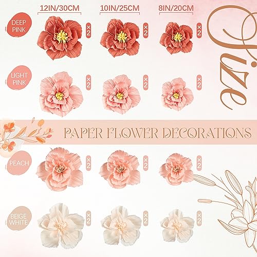 Image of Cholemy 24 Pcs Tissue Paper Flowers, Crepe Paper Flowers Decorations 8 inch 10 inch 12 inch for Wedding Party Baby Bridal Shower Carnival Party Birthday Nursery Wall Decor (Assorted Color)