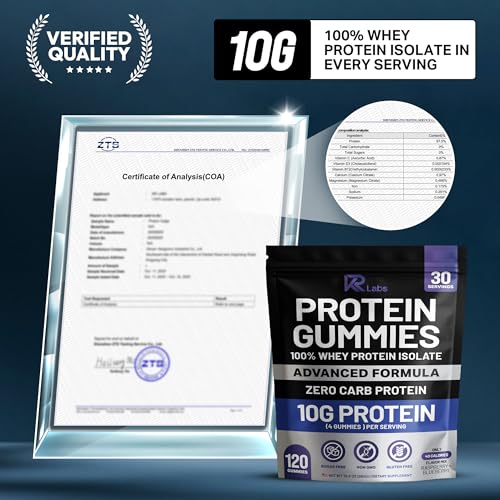 Image of Zero Carb 100% Pure Whey Isolate Protein Gummies | 300g Total Protein per Bag | 10g per Serving Plant Based with Vitamins for Men & Women | Gluten Free Non-GMO (Mixed Berry) | 120 Count
