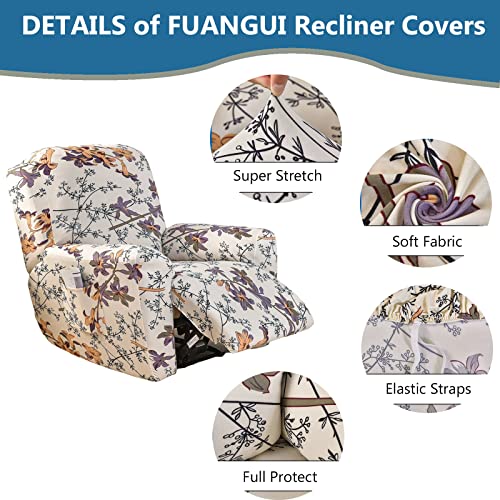 Fuangui Printed Recliner Slipcover 4 Pieces Stretch Recliner Chair Cover With Pocket Soft Recliner Cover Anti-Slip Sofa Cover Reclining Couch Cover Furniture Protector For Living Room, 35 #TOP2