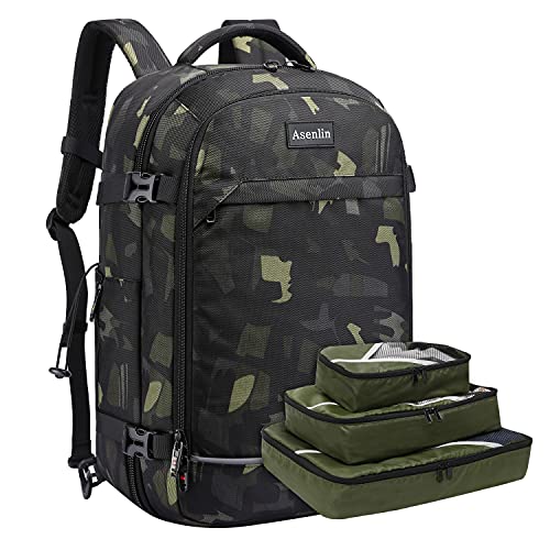Asenlin 40L Supergroßer Handgepäck Reiserucksack, 17-Zoll Laptop Rucksack für Männer und Frauen, Wochenend über Nacht großer Daypack für Arbeit Reisen-Woodland Camo