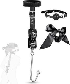 1 ensemble d'accessoires de jeu de rôle réglables en cuir noir avec boules en silicone, bandeau en soie