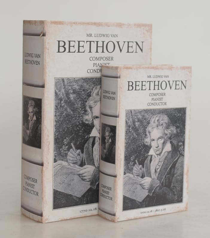 TEH Decorative Storage Book Boxes, Vintage Faux Book Box Set of 2 - Decorative Storage and Secret Safe for Jewelry, Keepsakes, and Office Supplies (Beethoven)