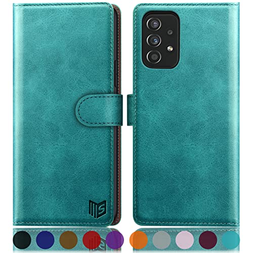 SUANPOT for Samsung Galaxy A23 5G/4G Wallet case with RFID Blocking Credit Card Holder,Flip Book PU Leather Protective Cover Women Men for Samsung A23 Phone case Blue Green