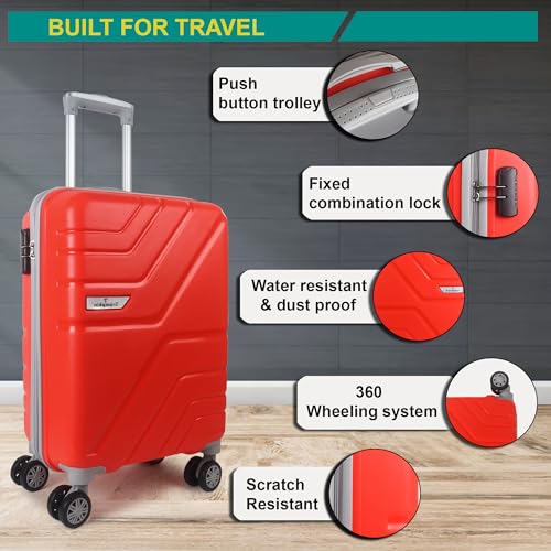 Image of Trolley Bag Small Size, 56 cms Hard Side Travel Bag for Women, 8 Wheel Luggage Suitcase for Travelling, Cabin-Friendly, Scratch Resistant, Small Trolley Suitcase (Small, Red)