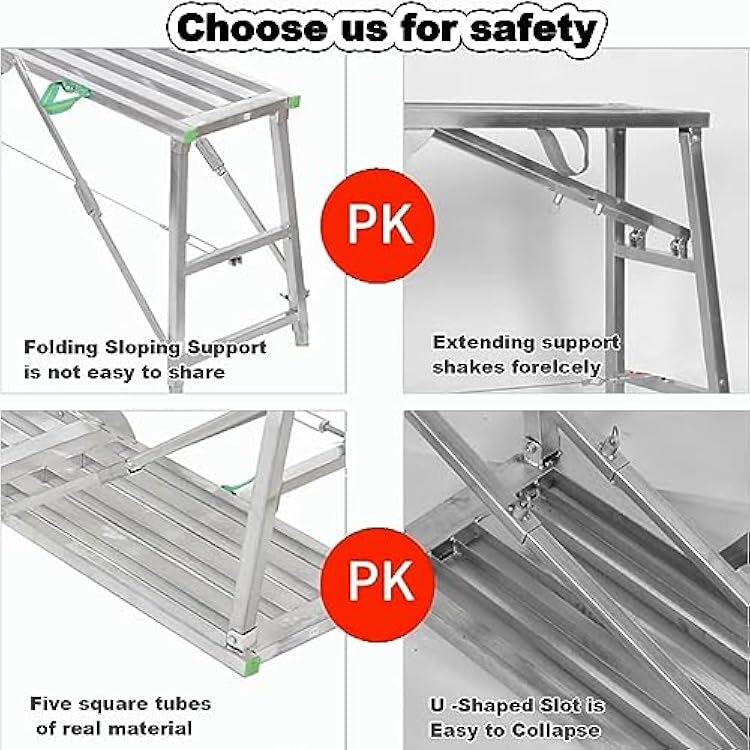 Portable Multipurpose Folding Scaffolding Work Platform Scaffold Tower Ladder Stool Bench Adjustable Height, 880 lbs Maximum Load,Galvanized Steel Welding,140cm
