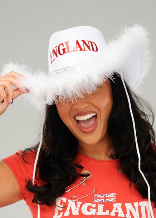 Struts Womens England Football St George White Fluffy Cowboy Hat Fancy Dress