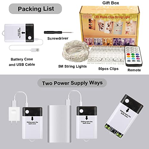Led Photo Clip Color Changing Lights,16.4Ft 50 Led 10 Colors Starry String Lights Battery & Usb Powered With Remote For Polaroid Photo, Wedding & Bridal Shower Decor, Gifts For Teen Girls Bedroom Dorm #TOP5