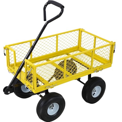 TOJIKTC Heavy-Duty Steel Garden Cart with Removable Sides, 3 cu ft, 550 lb city - Yellow