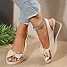 Dheva-C Ladies Fashion Summer Solid Bow Fabric Open Toe Buckle Wedge Heel Thick Sole Sandals Sandals Insoles for Women (Beige-3, 7)