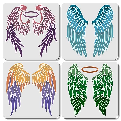 ORIGACH 4PCS Large Angel Wings Stencils 11.8x11.8 inch, Durable Flexible DIY Art Craft Stencil for Bag T-Shirts Airbrush Painting Drawing