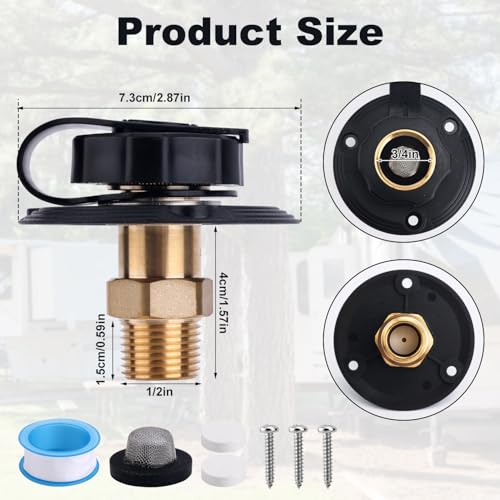 Image of BOXOB RV City Water Inlet Connection with Brass Check Valve, 3 /4 inch NH Female & 1 /2 inch NPT Male RV Fresh Water Fill Inlet Flange for Camper Motorhome Trailer Marine Replacement Hose Connector Fitting