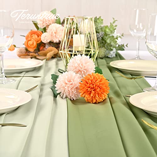 8 Pieces Chiffon Table Runner 10Ft, 27X120 Inch Campsite & Sage Green Sheer Wedding Decorations Boho Table Runner For Wedding Rustic Boho Wedding Party Decor Bridal Shower Birthday Holiday Decoration #TOP6