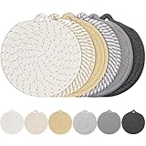 【Six-Piece Cotton Set】Includes 6 trivets for hot dishes in assorted colors, each made of soft and durable cotton for reliable heat protection 【Ideal Size & Thickness】Each hot pad for kitchen measures 7" in diameter and 0.3" thick—perfect for stabiliz...