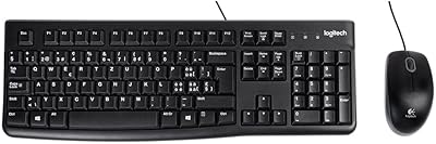 Logitech MK120 Kit Tastiera e Mouse Cablati, Layout Svizzero ‎QWERTZ, Nero