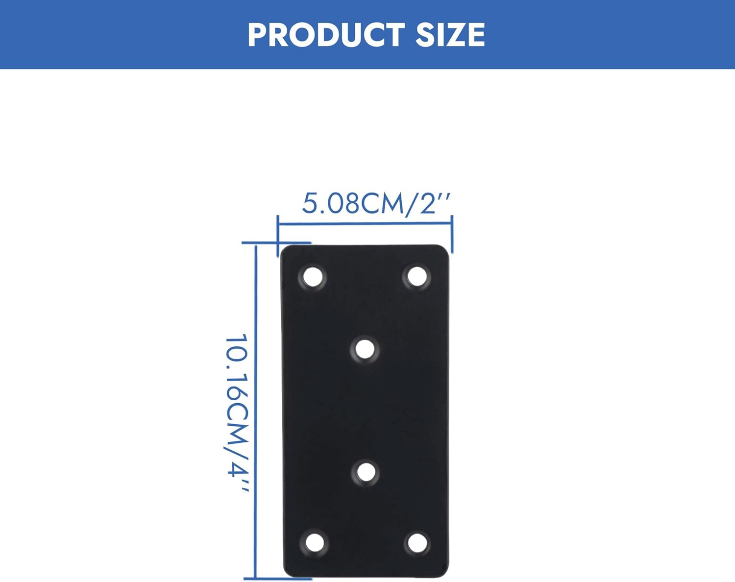 4 Pack Flat Mending Plate 4 x 2 Inch, Heavy Duty Black Stainless Steel Straight Brace Bracket for Wood, Furniture & Shelf Repair, Wood Connector Plate with Countersunk M4 Screws
