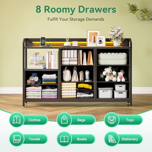 ODK Black Chest of Drawers Bedroom, with LED Light trip with 10 Adjustable Colors and 2 USB and 2 AC Outlets, Includes 8 Large Fabric Drawers, Suitable for Bedroom, Living Room, 110 * 30 * 88, Black - Image 5