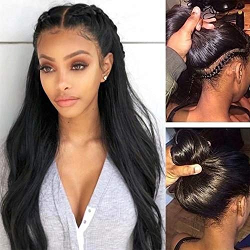Pre Plucked 360 Lace Frontal Wig 130% Density Straight Brazilian Remy Human Hair 360 Wigs with Adjustable Straps for Women 12inch Natural Hairline with Baby Hair