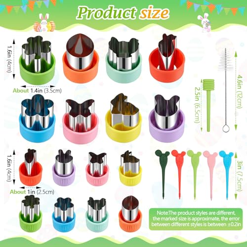 Reallnaive 28 Pcs Easter Vegetable Cutter Shapes, Stainless Steel Mini Cookie & Fruit Cutter Shapes Bunny, Chick, Egg, Carrot, Flower, Butterfly Mold for Kitchen, Bento, Sandwich, Spring Easter Party