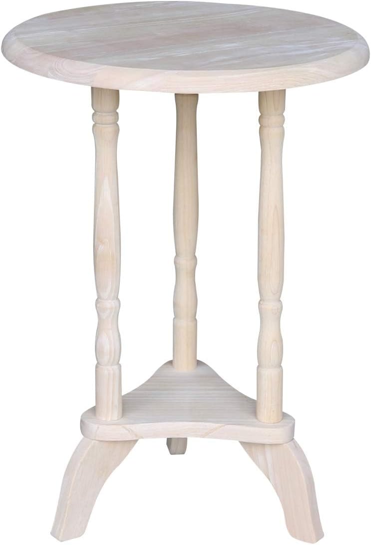 Pemberly Row Unfinished Natual Wood Plant Table for Garden, Round Side Accent Table for Living Room, Tall Pedestal End Table