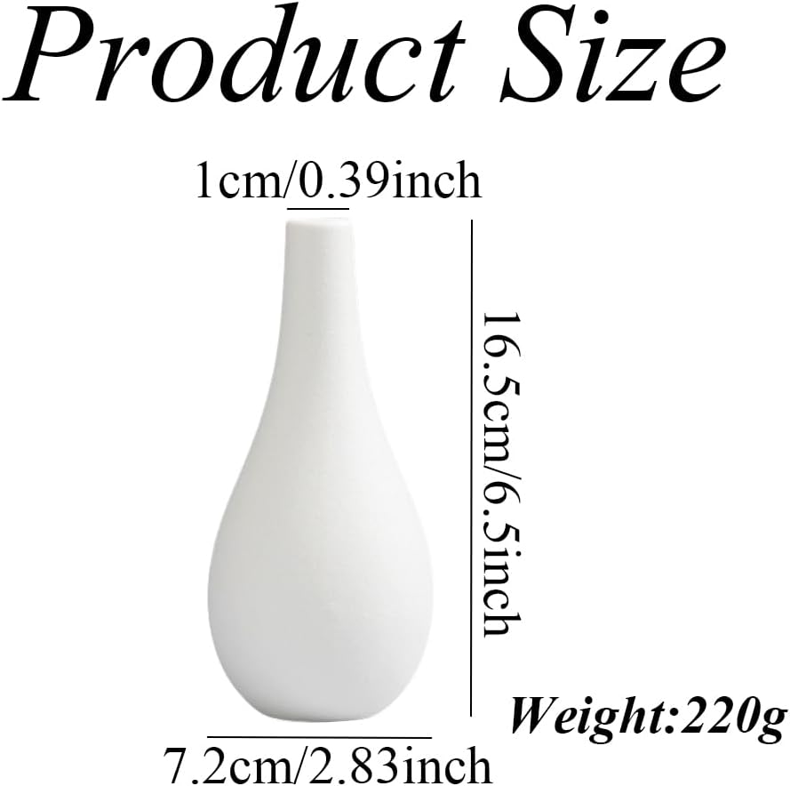 6.5Inch White Small Ceramic Bud Flower Vases Mini Narrow Neck Decorative Floral Vases Table Centerpiece for Home Decor Wedding Party Decorations - Image 2