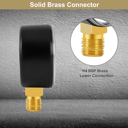 UHARBOUR Manometer Wasser 0-16 Bar, 1/4 Zoll Manometer mit Druckluftanschluss und Unterer Halterung